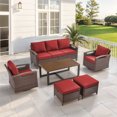 thumbnail image 1 of Opohoro 6-Piece Outdoor Conversation Set with Patio Sofa, Coffee Table, Ottomans and Swivel Rocking Chairs, Red, 1 of 12