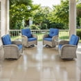thumbnail image 1 of Opohoro 6-Piece Outdoor Conversation Set with Swivel Rocking Chairs of 4, All-Weather Wicker Furniture Dining Set with Side Tables, Gray/Blue, 1 of 9