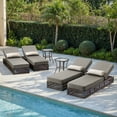 thumbnail image 1 of Opohoro 6-Pieces Adjustable Outdoor Rattan Wicker Chaise Lounge Set, Outdoor Reclining Chairs with Side Tables for Garden Pool Backyard Deck, Gray, 1 of 12