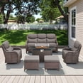 thumbnail image 1 of Opohoro 6 Pieces Outdoor Conversation Set with 43" Rectangular Fire Pit Table, Brown Rattan Sofa Set with Swivel Rocker Chairs and Ottomans, Gray for Patio Backyard Deck, 1 of 15
