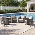 thumbnail image 1 of Opohoro 6 piece Outdoor Conversation Set with 2 Glass Top Side Tables, High Back Wicker Swivel Patio Chairs of 4 for Porch, Deck, Balcony, 1 of 11