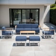 thumbnail image 1 of Opohoro 6-Pieces Outdoor Conversation Set with Patio Sofa, Swivel Rocking Chairs and Ottomans, Blue, 1 of 14