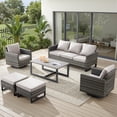 thumbnail image 1 of Opohoro 6 Pieces Patio Furniture Set, Outdoor Conversation Set with Swivel Rocking Chairs, Sofa, Coffee Table & Ottomans, Gray Wicker with Beige Cushions, 1 of 16