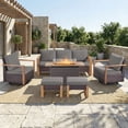 thumbnail image 1 of Opohoro 6PCS Outdoor Conversation Set with 43" Wicker Fire Pit Table, Brown Rattan Sofa Set with Swivel Rocker Chairs and Ottomans, Gray for Patio Backyard, 1 of 15