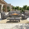 thumbnail image 1 of Opohoro 6PCS Outdoor Conversation Set with 43" Wicker Fire Pit Table, Gray Rattan Sofa Set with Swivel Rocker Chairs and Ottomans, Gray for Patio Backyard, 1 of 15