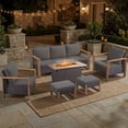 thumbnail image 1 of Opohoro 6PCS Outdoor Conversation Set with 43" Wicker Fire Pit Table, Brown Rattan Sofa Set with Lounge Chairs and Ottomans, Gray for Patio Backyard, 1 of 13