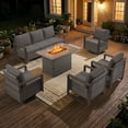 thumbnail image 1 of Opohoro 6PCS Outdoor Conversation Set with 43" Wicker Fire Pit Table, Gray Rattan Sofa Set with 4 Patio Chairs, Gray for Patio Backyard, 1 of 13