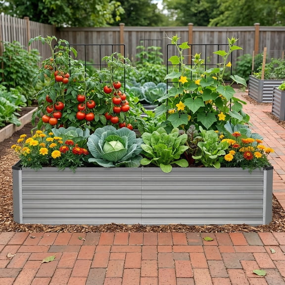 Opohoro 6x3x2ft Galvanized Steel Raised Garden Bed, Large Outdoor Metal Planter Box for Vegetables & Flowers
