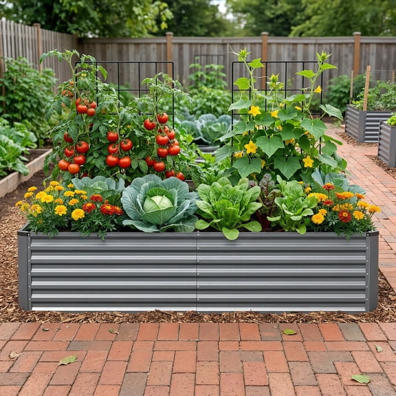 Opohoro 6x3x2ft Galvanized Steel Raised Garden Bed, Large Outdoor Metal Planter Box for Vegetables & Flowers
