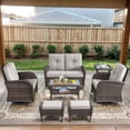 thumbnail image 1 of Opohoro 7-Piece Outdoor Conversation Set with Swivel Rocking Chairs, Glider Loveseat and Ottomans, Coffee & Side Tables, Brown/Beige, 1 of 13
