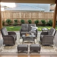 thumbnail image 1 of Opohoro 7-Piece Outdoor Conversation Set with Swivel Rocking Chairs, Patio Loveseat and Ottomans, Coffee & Side Tables, Brown/Gray, 1 of 12