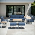 thumbnail image 1 of Opohoro 7-Pieces Outdoor Conversation Set with Patio Sofa, Swivel Rocking Chairs,Tables and Ottomans, Blue, 1 of 15