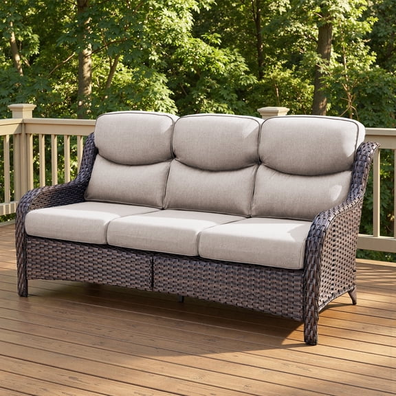 Opohoro 71" Wide Wicker 3-Seat Sofa, Weather Resistant Rattan Outdoor Furniture with Deep Seat for Patio Backyard Porch, Brown/Beige