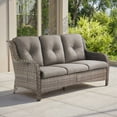 thumbnail image 1 of Opohoro 72" Outdoor Wicker Patio Sofa with Cushions, 3-Seat PE Rattan Couch for Porch, Gray/Gray, 1 of 7