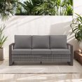 thumbnail image 1 of Opohoro 75" Outdoor Patio Sofa, 3-Seat PE Rattan Couch with Cushions and Rust-Resistant Frame, Gray/Gray, 1 of 7