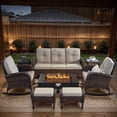 thumbnail image 1 of Opohoro 8-Piece Outdoor Patio Fire Pit Set with Sofa and Flat Arm, 43" Fire Pit Table, Propane Tank Cover for Deck Backyard, 1 of 20