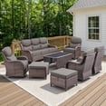 thumbnail image 1 of Opohoro 8 Pieces Outdoor Conversation Set, Brown Rattan Sofa Set with 4 Swivel Rockers, 2 Ottomans and Coffee Table, Gray for Patio Backyard Porch, 1 of 12