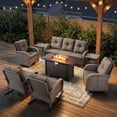 thumbnail image 1 of Opohoro 8 Pieces Outdoor Conversation Set with 43" Metal Fire Pit Table, Gray Rattan Sofa Set with 4 Chairs and End Tables, Gray for Patio Backyard, 1 of 17