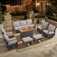 thumbnail image 1 of Opohoro 8PCS Outdoor Conversation Set with 43" Wicker Fire Pit Table, Brown Rattan Sofa Set with 4 Patio Chairs and Ottomans, Beige for Patio Backyard, 1 of 15