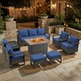 thumbnail image 1 of Opohoro 8PCS Outdoor Conversation Set with 43" Wicker Fire Pit Table, Gray Rattan Sofa Set with 4 Patio Chairs and Ottomans, Blue for Patio Backyard, 1 of 15