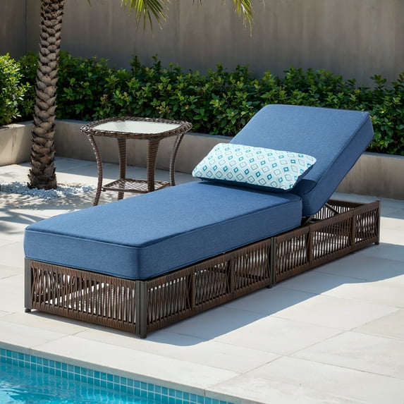 Opohoro Adjustable Outdoor Rattan Wicker Chaise Lounge for Patio, Poolside with Side Table and UV-Resistant 5" Thick Cushion - Gray