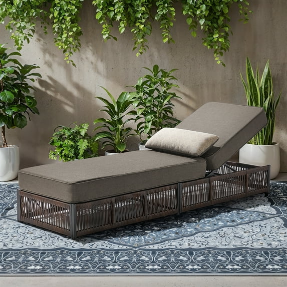Opohoro Adjustable Outdoor Rattan Wicker Chaise Lounge for Patio, Poolside with UV-Resistant 5" Thick Cushion - Gray