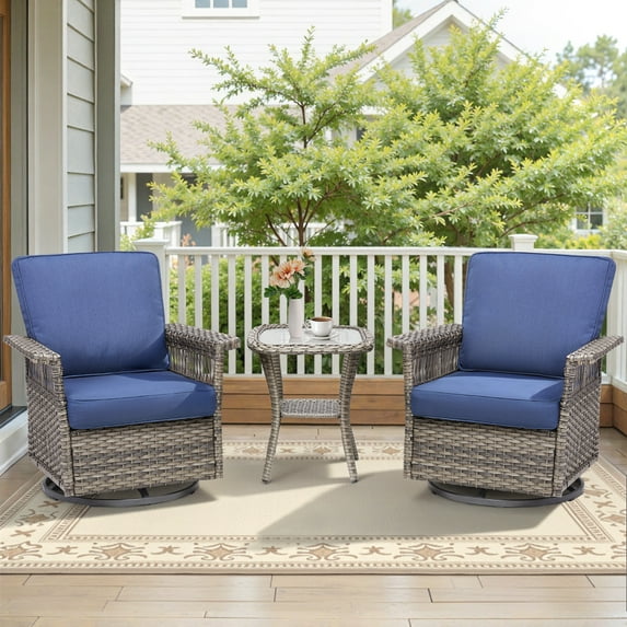 Opohoro High Back Outdoor Swivel Rocker Patio Chairs Set of 2, with 5-Inch Wide Armrest and Side Table, Gray Wicker Furniture Ideal for Porch, Poolside, Deck, and Yard