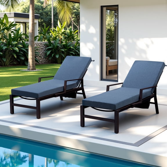 Opohoro Outdoor Chaise Lounge Cushion, Patio Recliner Mattress, Full-Length Support 72"x22.4"x3.5", Blue (2 Pack)