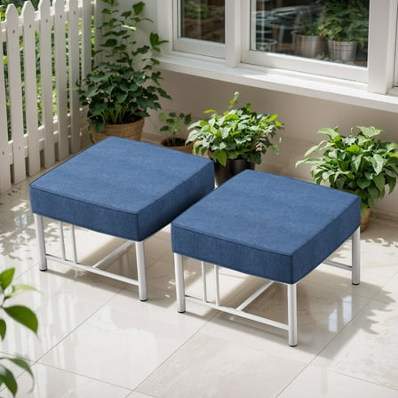 Opohoro Outdoor Patio Ottomans Set of 2, with 5" Thick Cushions, Blue