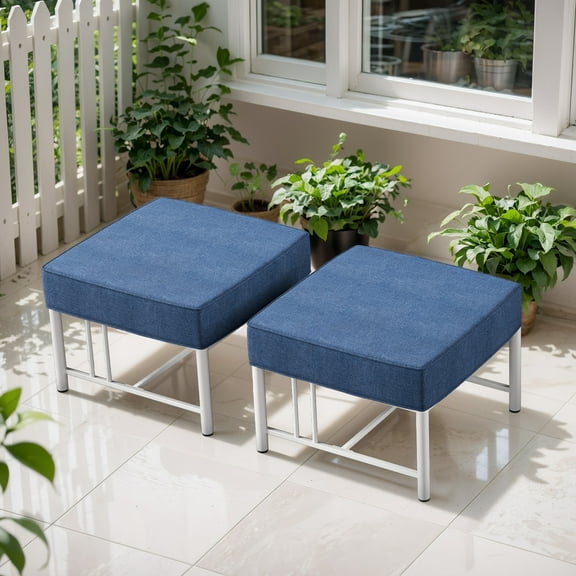 Opohoro Outdoor Patio Ottomans Set of 2, with 5" Thick Cushions, Blue