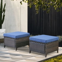 Opohoro Outdoor Patio Ottomans Set of 2 with Cushions, Rattan Footrest Footstool for Garden, Balcony, Poolside