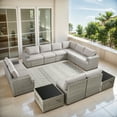 thumbnail image 1 of Opohoro Outdoor Sectional Furniture Set 12-Piece Gray Rattan Wicker Conversation Sofa Set with Glass Top Tables, 1 of 14