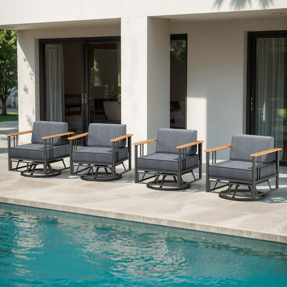 Opohoro Outdoor Swivel Rocker Chairs Set of 4, With 6" Cushions And Powder Coated Steel Frame for Garden Backyard, Black