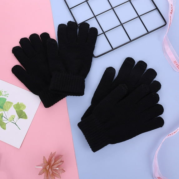 Opolski 1 Pair Children Gloves Full Fingers Washable Comfortable to Wear Elastic Windproof Acrylic Thermal Mittens for Outdoor Grey