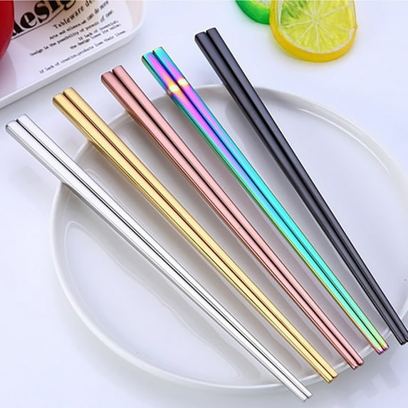 Opolski 1 Pair Chopsticks Portable Stainless Steel Reusable Rainbow Chopsticks Kitchen Dining Tool for Dinner