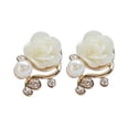 thumbnail image 1 of Opolski 1 Pair Ear Stud Rose Flower Shape Versatile Alloy Faux Pearl Rhinestone Rose Earrings for Women, 1 of 7