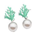 thumbnail image 1 of Opolski 1 Pair Ear Studs Coral Shape Faux Pearl Jewelry Cute All Match Lightweight Stud Earrings for Dating, 1 of 8