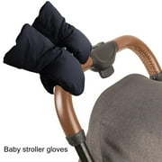 Opolski 1 Pair Handlebar Gloves Cozy Cold Protection Anti-slip Comfortable Wide Application Keep Warm Oxford Cloth Muff Baby Carriage Pushchair Fur Fleece Hand Cover for Female Grey