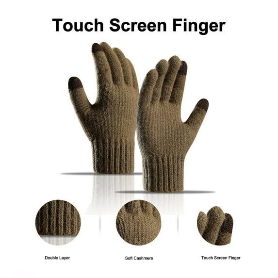 Opolski 1 Pair Men Gloves Knitted Touchscreen Thickened Stretchy Full Finger Keep Warm Alpaca Wool Autumn Winter Adults Motorcycle Riding Gloves for Outdoor Khaki