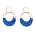 thumbnail image 1 of Opolski 1 Pair Raffia Drop Hoop Earrings Geometric Ring Summer Bohemian Beach Vacation Party Straw Woven Stud Dangle Earrings, 1 of 8