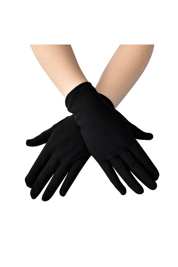 1 Pair Short Thin Dance Gloves Breathable Non-slip Sweat-absorption Milk Silk Satin Stretch Gloves Costume Accessories White