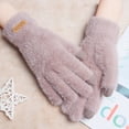 thumbnail image 1 of Opolski 1 Pair Women Winter Gloves Cozy Solid Color Full Finger Plush Elastic Keep Warm Furry Thicken Lady Gloves Winter Daily Gloves Black, 1 of 7