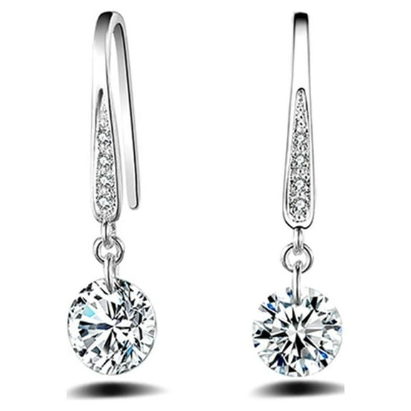 Opolski Women Hook Dangle Earring Women Fashion 925 Sterling Silver Rhinestone Dangle Earrings Wedding Jewelry for Party Banquet