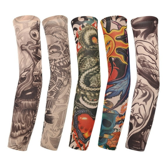 Opolski 10Pcs Unisex Outdoor Sports Tattoo Seamless UV Sun Arm Cover Sleeves