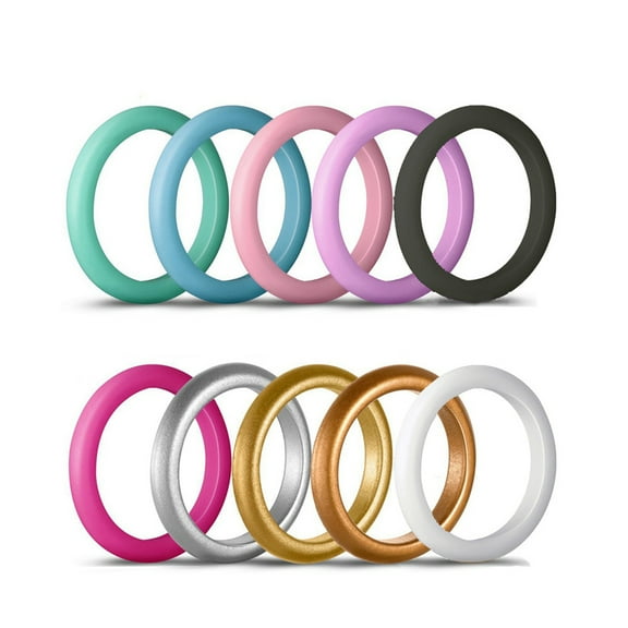 Opolski 10Pcs Women Fashion Silicone Wedding Band Ring Jewelry Solid Color Party Gift