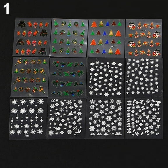 Opolski 12 Sheets Christmas Snowflake Zip 3D Decals Nail Art Tips Stickers DIY Manicure