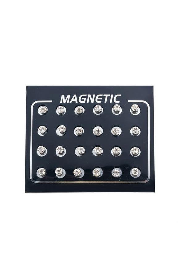 12Pairs/Set Unisex Rhinestone Inlaid Magnetic Stud Earrings Non Piercing Jewelry