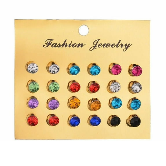 Opolski 12Pcs/Set Earrings Nickel-free with Rhinestone Alloy Women Earring Jewelry for Birthday