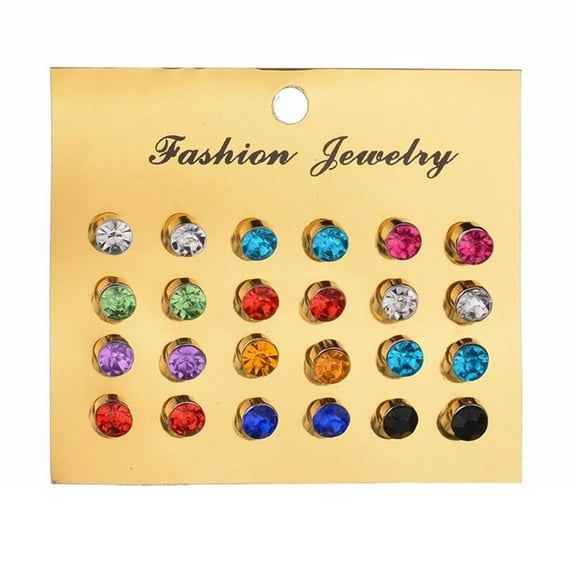 Opolski 12Pcs/Set Earrings Nickel-free with Rhinestone Alloy Women Earring Jewelry for Birthday