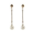 thumbnail image 1 of Opolski 1Pair Women's Fashion Elegant Gold Plated Long Bar Faux Pearl Drop Earrings, 1 of 8
